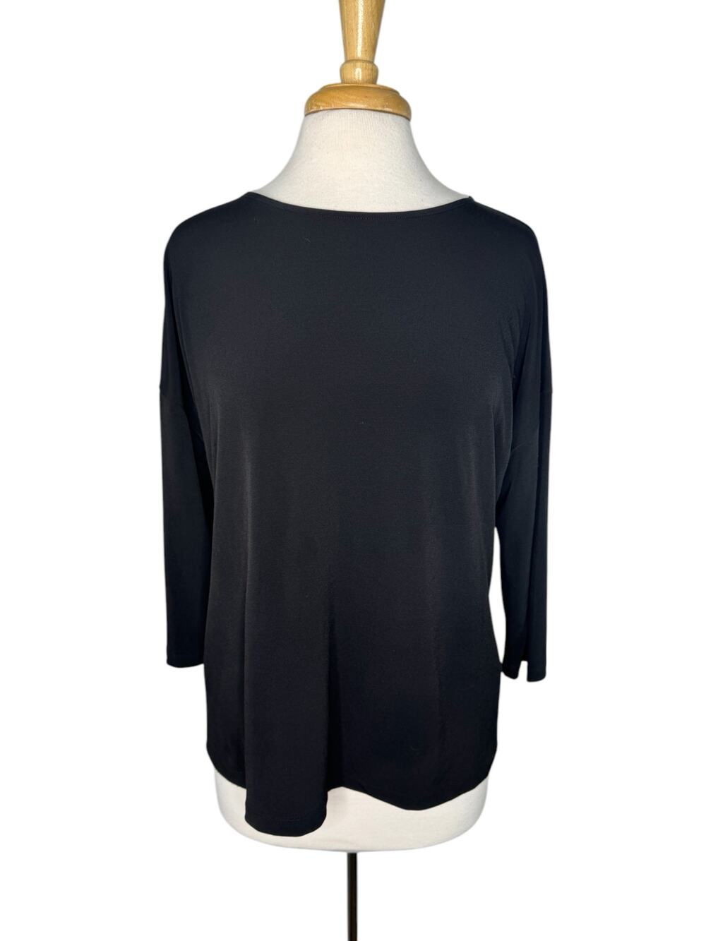 CHICOS Easywear Boat Neck 3/4 Sleeve Blouse in Black Size Medium (1) System